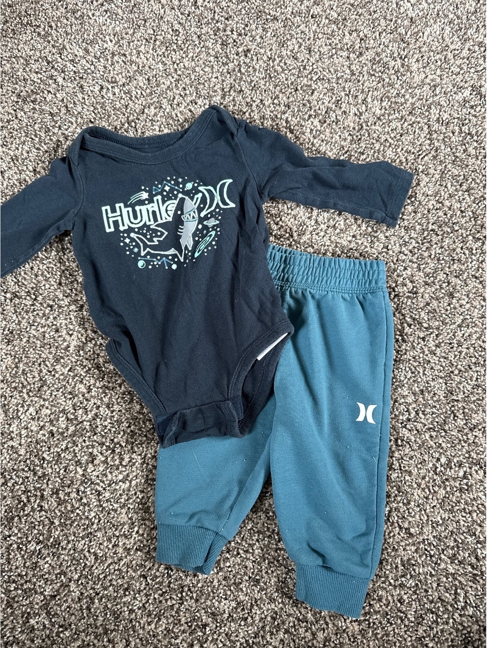 Hurley Baby Boy Long Sleeve Shirt & Jogger Set Blue Size 6 Months 100% Cotton